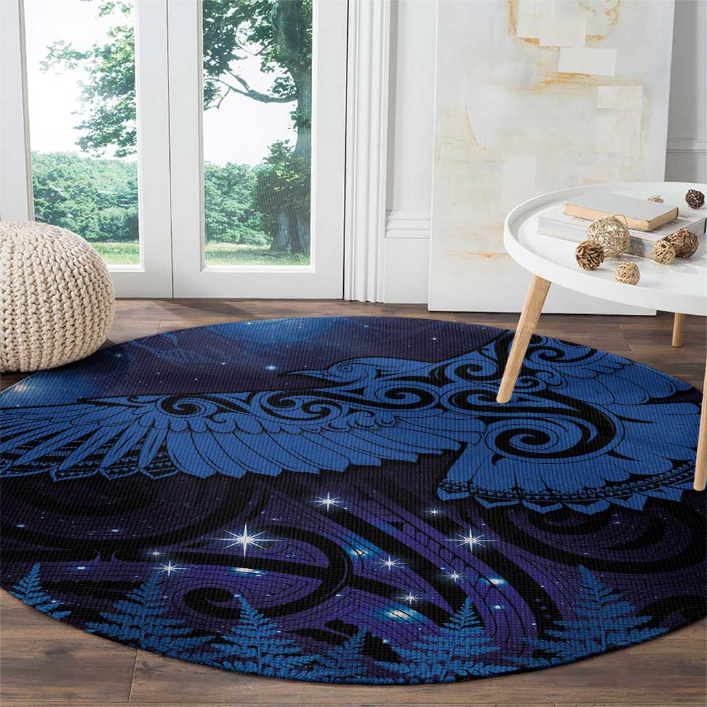New Zealand Kea Bird Round Carpet Maori Tattoo and Silver Fern Matariki Style LT03 - Polynesian Pride