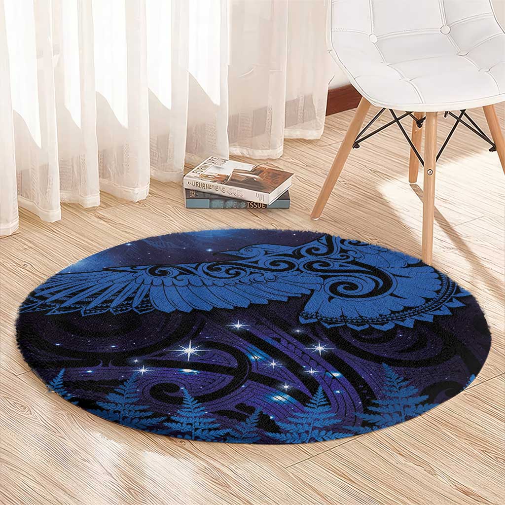New Zealand Kea Bird Round Carpet Maori Tattoo and Silver Fern Matariki Style LT03 - Polynesian Pride
