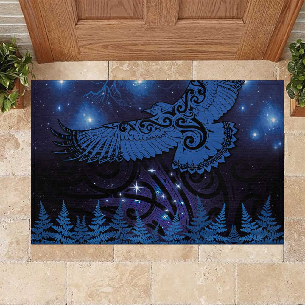 New Zealand Kea Bird Rubber Doormat Maori Tattoo and Silver Fern Matariki Style LT03 Blue - Polynesian Pride