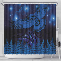 New Zealand Kea Bird Shower Curtain Maori Tattoo and Silver Fern Matariki Style LT03 - Polynesian Pride