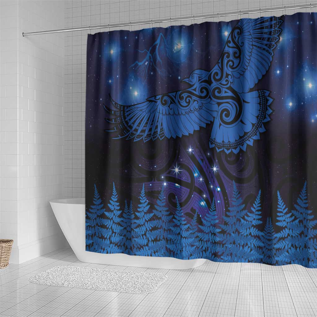 New Zealand Kea Bird Shower Curtain Maori Tattoo and Silver Fern Matariki Style LT03 - Polynesian Pride