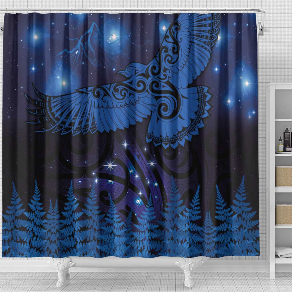 New Zealand Kea Bird Shower Curtain Maori Tattoo and Silver Fern Matariki Style LT03 - Polynesian Pride