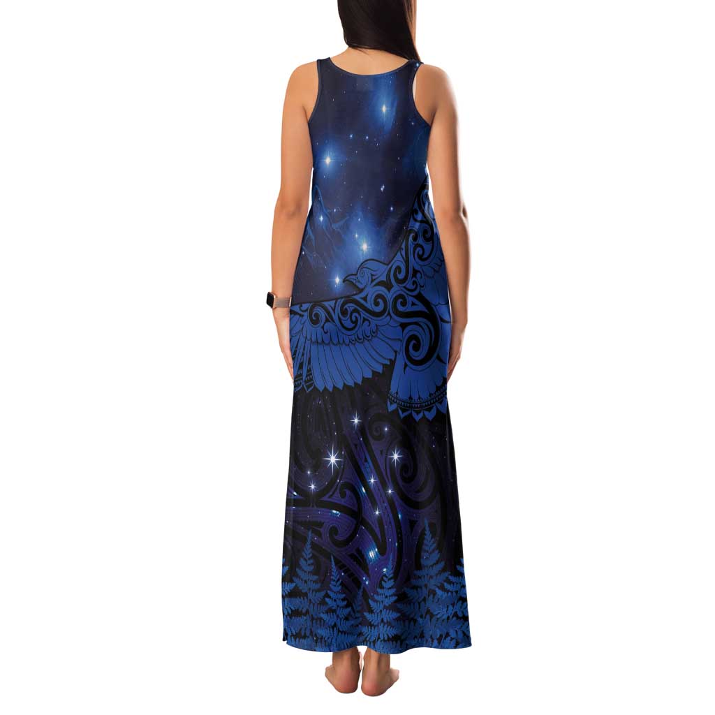 New Zealand Kea Bird Tank Maxi Dress Maori Tattoo and Silver Fern Matariki Style