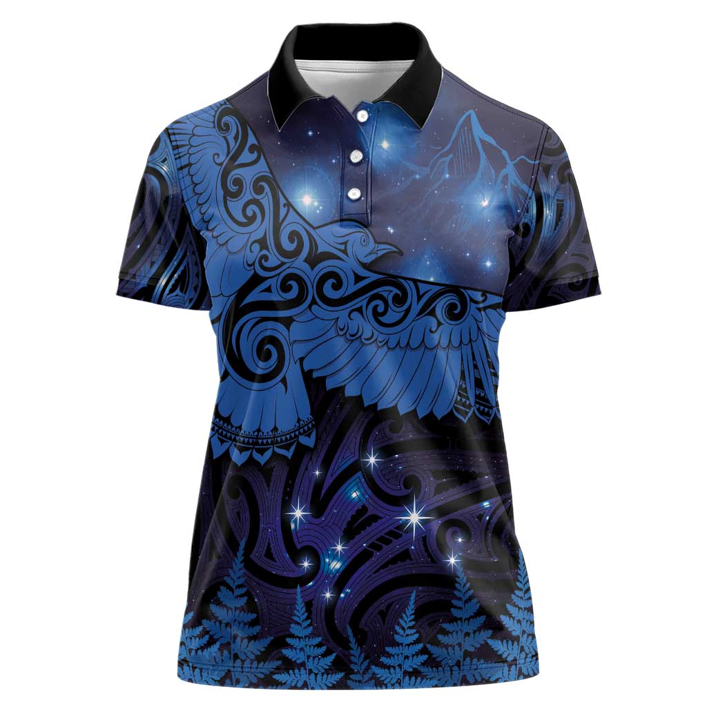 New Zealand Kea Bird Women Polo Shirt Maori Tattoo and Silver Fern Matariki Style LT03 Female Blue - Polynesian Pride