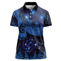New Zealand Kea Bird Women Polo Shirt Maori Tattoo and Silver Fern Matariki Style LT03 Female Blue - Polynesian Pride