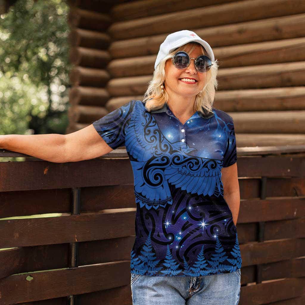 New Zealand Kea Bird Women Polo Shirt Maori Tattoo and Silver Fern Matariki Style LT03 - Polynesian Pride