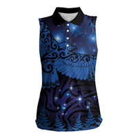 New Zealand Kea Bird Women Sleeveless Polo Shirt Maori Tattoo and Silver Fern Matariki Style LT03 Female Blue - Polynesian Pride