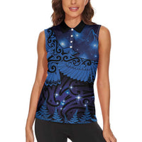 New Zealand Kea Bird Women Sleeveless Polo Shirt Maori Tattoo and Silver Fern Matariki Style LT03 - Polynesian Pride