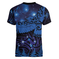 New Zealand Kea Bird Women V-Neck T-Shirt Maori Tattoo and Silver Fern Matariki Style LT03 - Polynesian Pride
