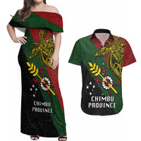 Papua New Guinea Chimbu Province Couples Matching Off Shoulder Maxi Dress and Hawaiian Shirt PNG Birds Of Paradise Polynesian Arty Style LT03 Green - Polynesian Pride