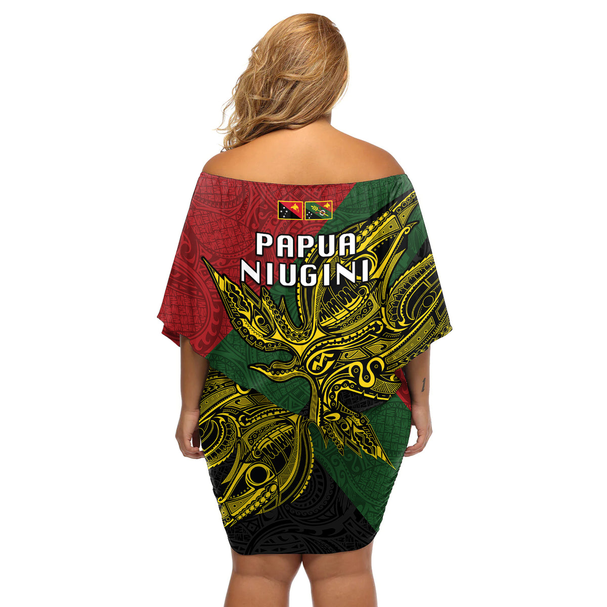 Papua New Guinea Chimbu Province Off Shoulder Short Dress PNG Birds Of Paradise Polynesian Arty Style LT03 - Polynesian Pride