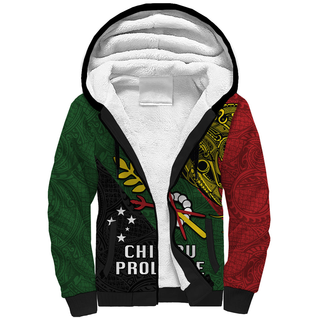 Papua New Guinea Chimbu Province Sherpa Hoodie PNG Birds Of Paradise Polynesian Arty Style LT03 Unisex Green - Polynesian Pride