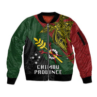 Papua New Guinea Chimbu Province Sleeve Zip Bomber Jacket PNG Birds Of Paradise Polynesian Arty Style LT03 Unisex Green - Polynesian Pride