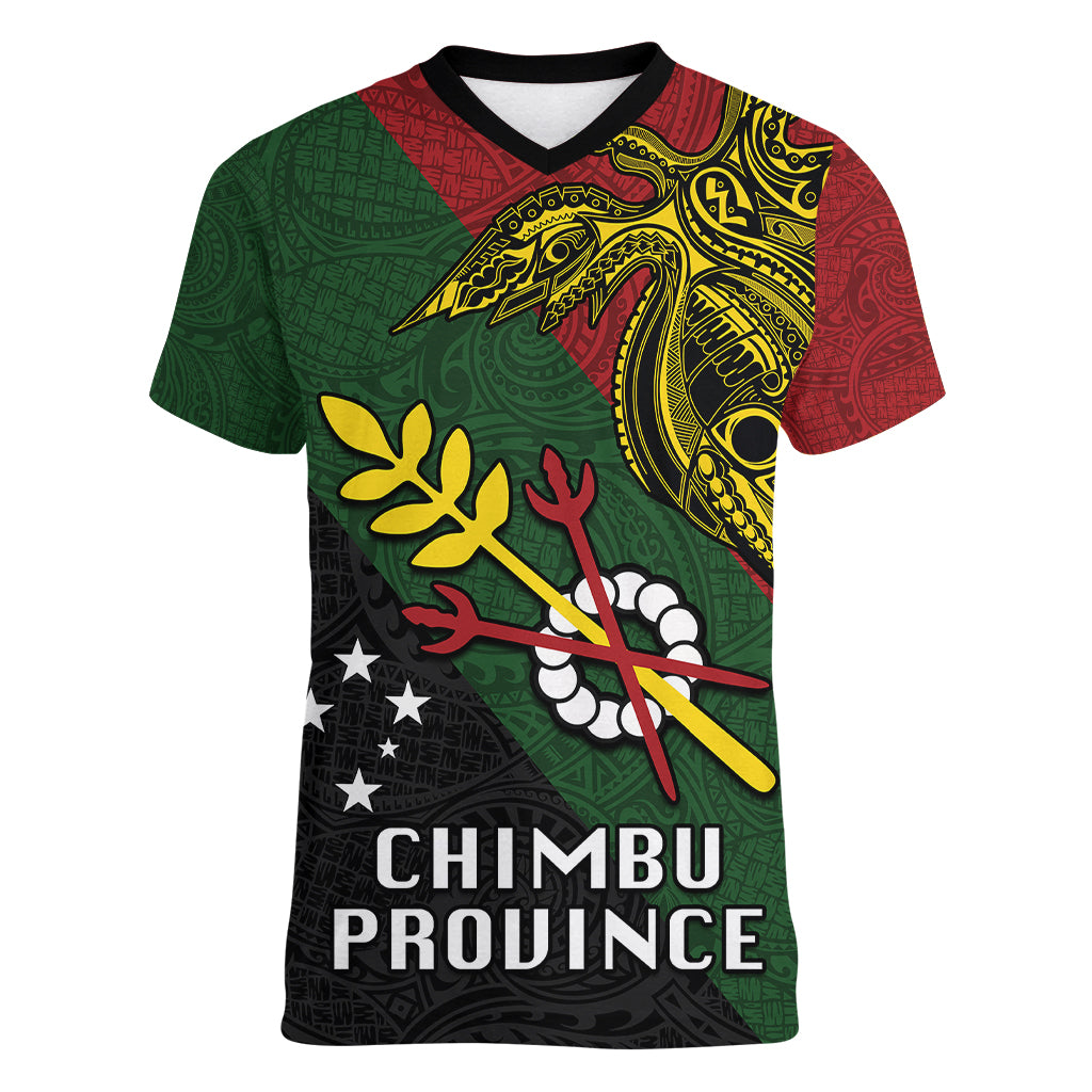 Papua New Guinea Chimbu Province Women V Neck T Shirt PNG Birds Of Paradise Polynesian Arty Style LT03 Female Green - Polynesian Pride
