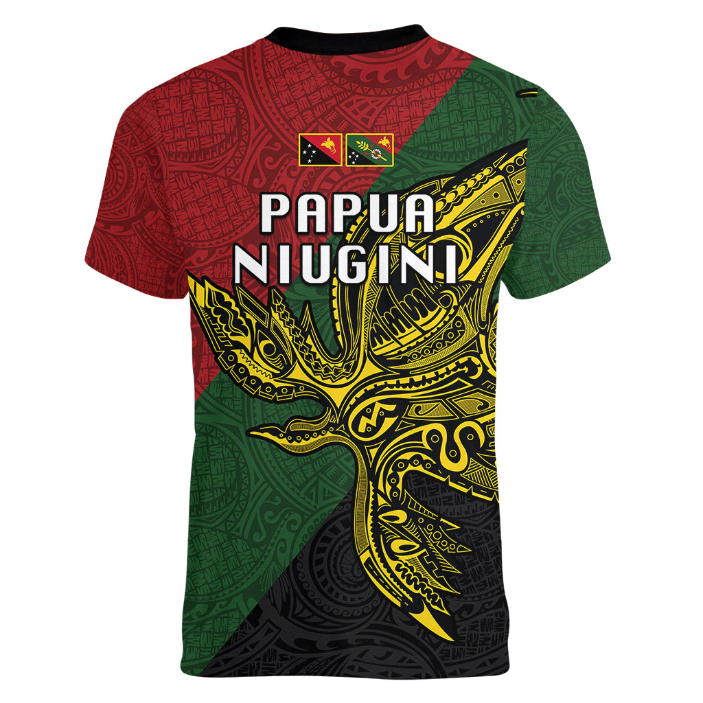 Papua New Guinea Chimbu Province Women V Neck T Shirt PNG Birds Of Paradise Polynesian Arty Style LT03 - Polynesian Pride