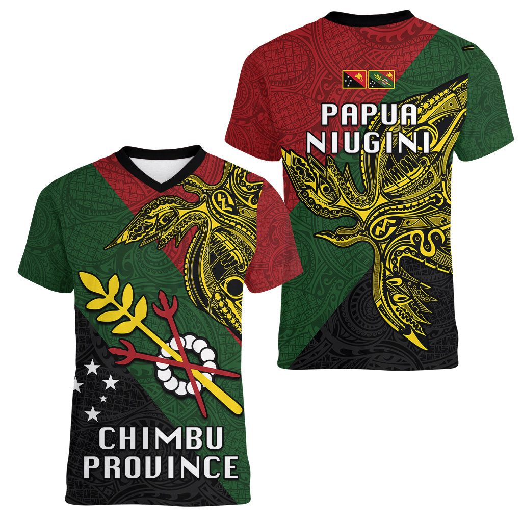 Papua New Guinea Chimbu Province Women V Neck T Shirt PNG Birds Of Paradise Polynesian Arty Style LT03 - Polynesian Pride