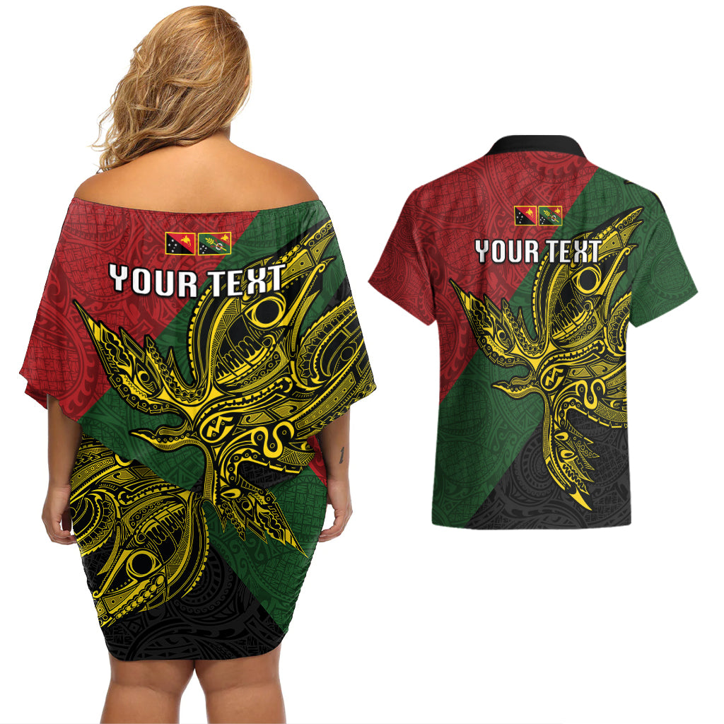 Custom Papua New Guinea Chimbu Province Couples Matching Off Shoulder Short Dress and Hawaiian Shirt PNG Birds Of Paradise Polynesian Arty Style LT03 - Polynesian Pride