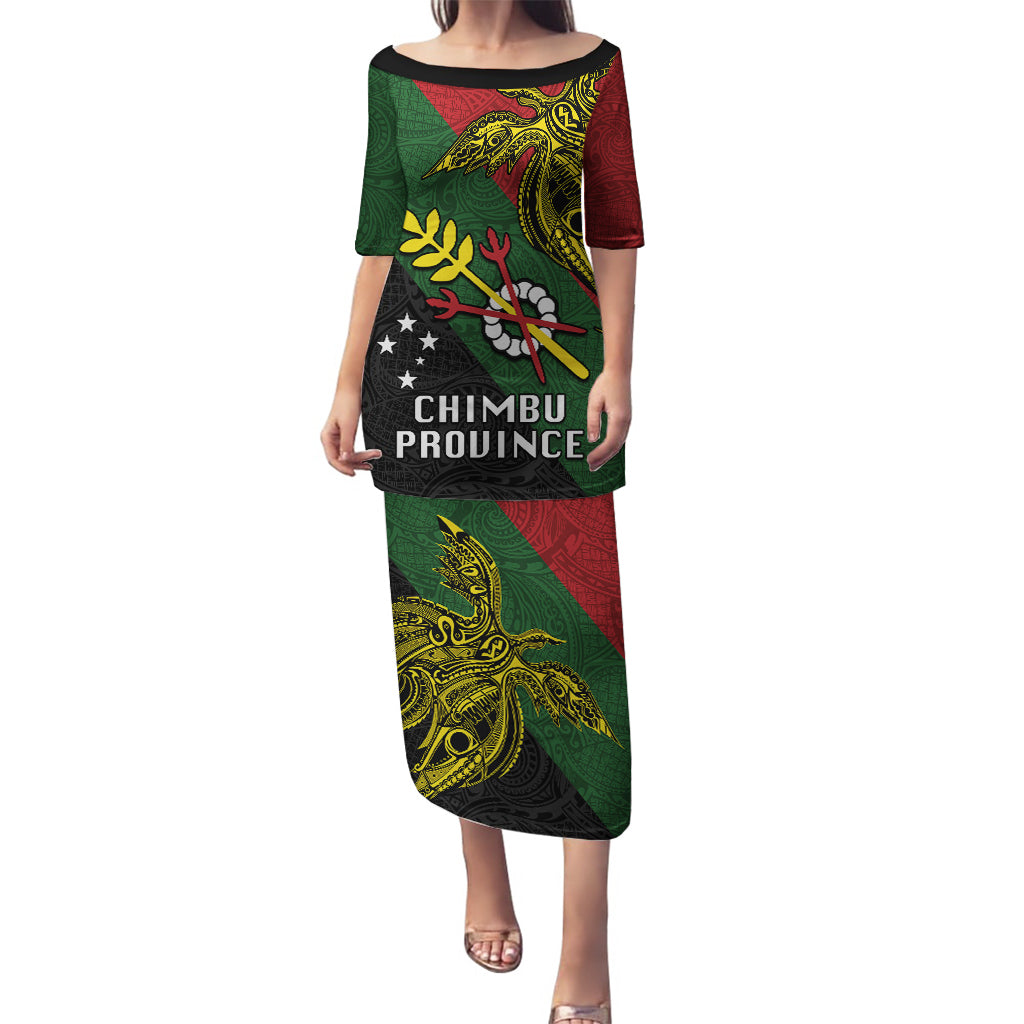 Custom Papua New Guinea Chimbu Province Puletasi PNG Birds Of Paradise Polynesian Arty Style LT03 Long Dress Green - Polynesian Pride