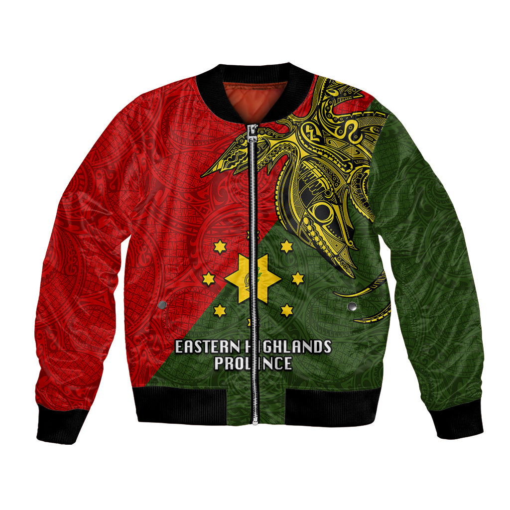 Custom Papua New Guinea Eastern Highlands Province Bomber Jacket PNG Birds Of Paradise Polynesian Arty Style LT03 Unisex Green - Polynesian Pride