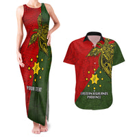 Custom Papua New Guinea Eastern Highlands Province Couples Matching Tank Maxi Dress and Hawaiian Shirt PNG Birds Of Paradise Polynesian Arty Style LT03 Green - Polynesian Pride