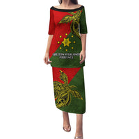 Custom Papua New Guinea Eastern Highlands Province Puletasi PNG Birds Of Paradise Polynesian Arty Style LT03 Long Dress Green - Polynesian Pride