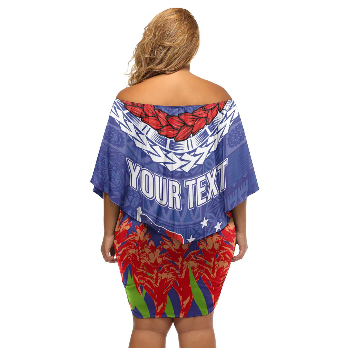 FAST Party Samoa Off Shoulder Short Dress Ula Fala Teuila Polynesian Tapa Pattern