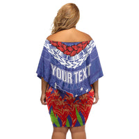 FAST Party Samoa Off Shoulder Short Dress Ula Fala Teuila Polynesian Tapa Pattern