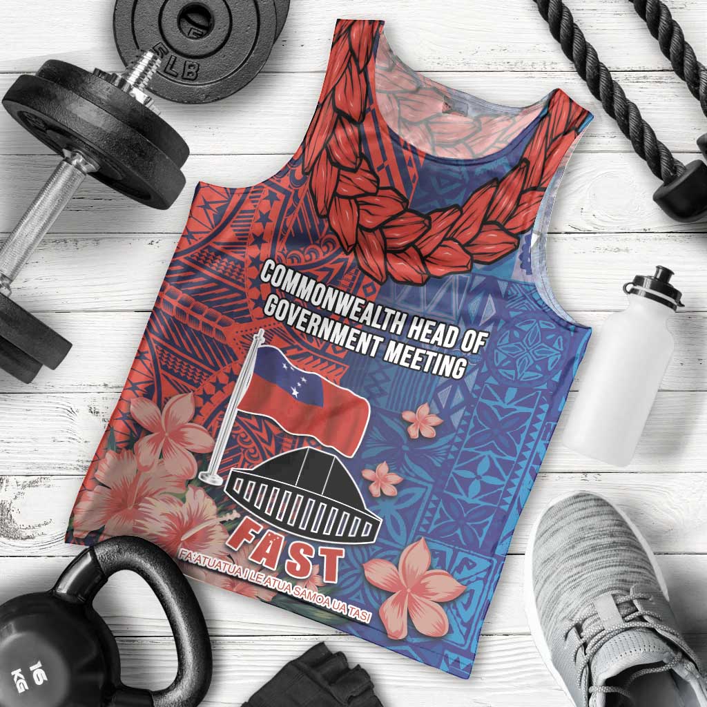 CHOGM FAST Samoa 2024 Men Tank Top Samoan Tapa Tribal and Ornament Pattern with Hibiscus