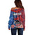 CHOGM FAST Samoa 2024 Off Shoulder Sweater Samoan Tapa Tribal and Ornament Pattern with Hibiscus