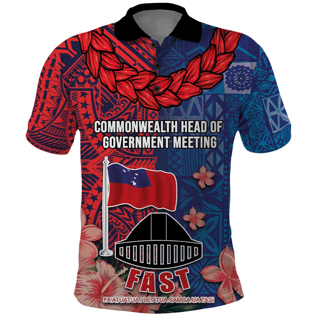 CHOGM FAST Samoa 2024 Polo Shirt Samoan Tapa Tribal and Ornament Pattern with Hibiscus