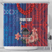 CHOGM FAST Samoa 2024 Shower Curtain Samoan Tapa Tribal and Ornament Pattern with Hibiscus