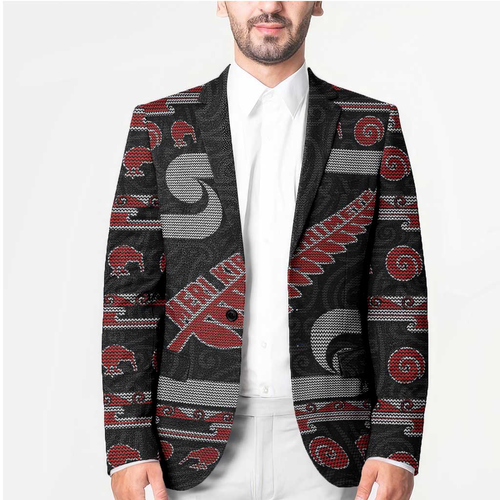 New Zealand Christmas Blazer Meri Kirihimete Silver Fern Knit Style Red Color LT03 - Polynesian Pride