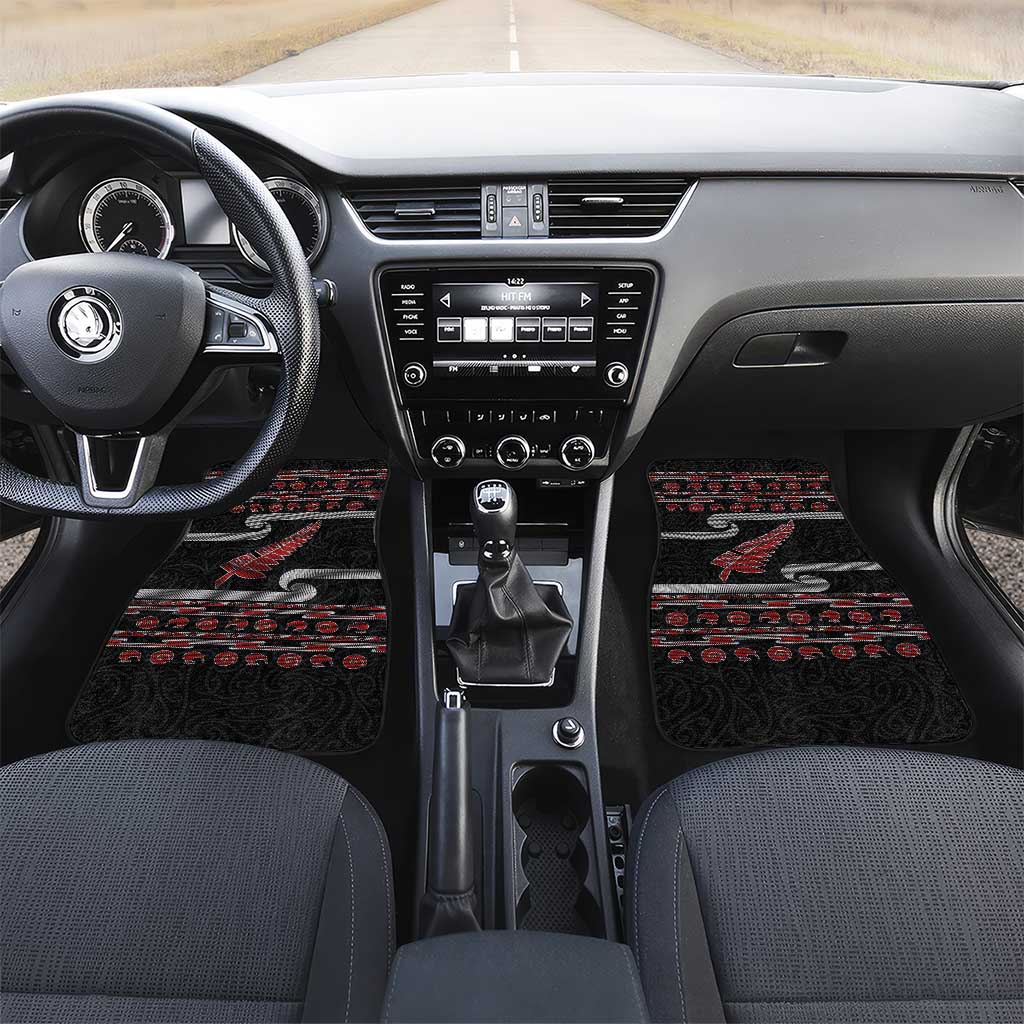 New Zealand Christmas Car Mats Meri Kirihimete Silver Fern Knit Style Red Color - Polynesian Pride