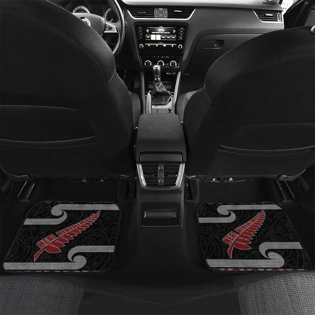 New Zealand Christmas Car Mats Meri Kirihimete Silver Fern Knit Style Red Color - Polynesian Pride
