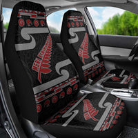 New Zealand Christmas Car Seat Cover Meri Kirihimete Silver Fern Knit Style Red Color - Polynesian Pride