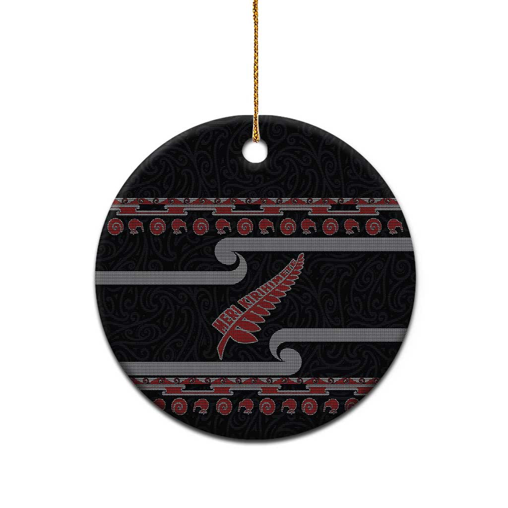 New Zealand Christmas Ceramic Ornament Meri Kirihimete Silver Fern Knit Style Red Color LT03 - Polynesian Pride