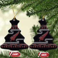 New Zealand Christmas Ceramic Ornament Meri Kirihimete Silver Fern Knit Style Red Color LT03 Christmas Tree Red - Polynesian Pride