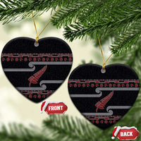 New Zealand Christmas Ceramic Ornament Meri Kirihimete Silver Fern Knit Style Red Color LT03 Heart Red - Polynesian Pride