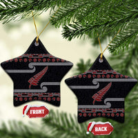 New Zealand Christmas Ceramic Ornament Meri Kirihimete Silver Fern Knit Style Red Color LT03 Star Red - Polynesian Pride
