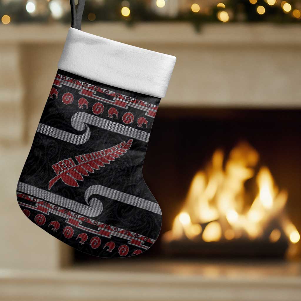 New Zealand Christmas Stocking Meri Kirihimete Silver Fern Knit Style Red Color LT03 Set of 2 Red - Polynesian Pride