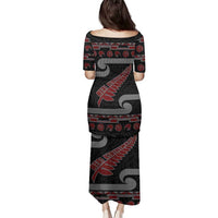 New Zealand Christmas Family Matching Puletasi and Hawaiian Shirt Meri Kirihimete Silver Fern Knit Style Red Color - Polynesian Pride