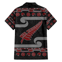New Zealand Christmas Family Matching Short Sleeve Bodycon Dress and Hawaiian Shirt Meri Kirihimete Silver Fern Knit Style Red Color - Polynesian Pride