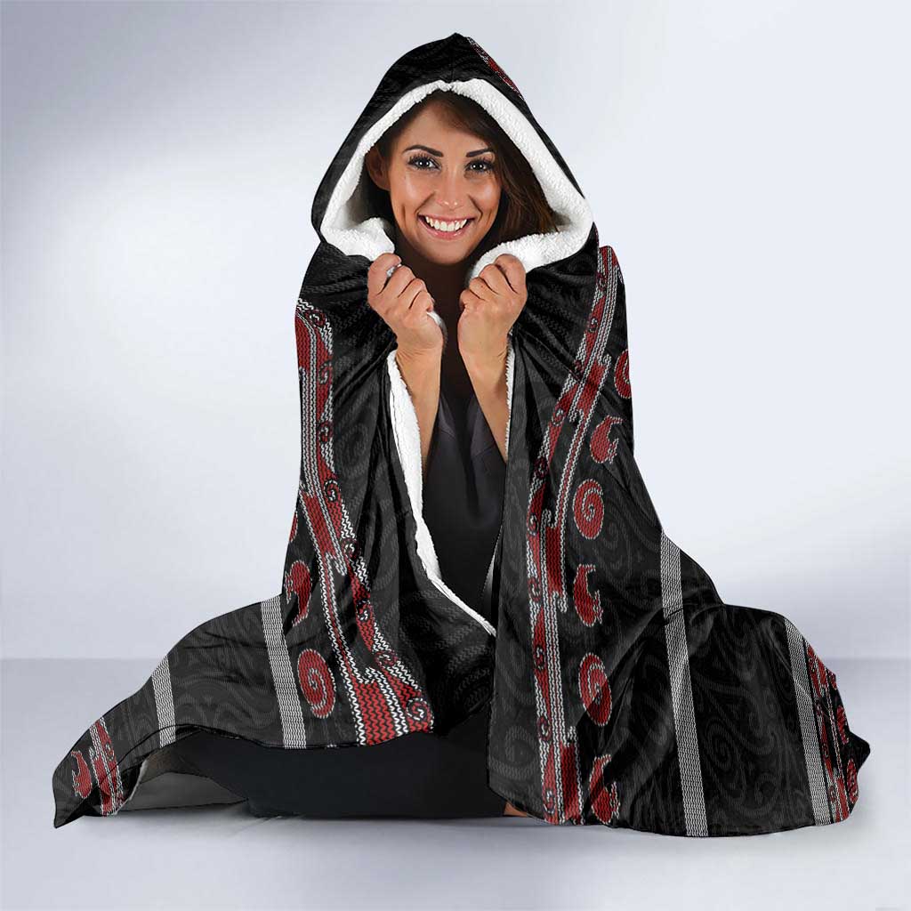 New Zealand Christmas Hooded Blanket Meri Kirihimete Silver Fern Knit Style Red Color - Polynesian Pride