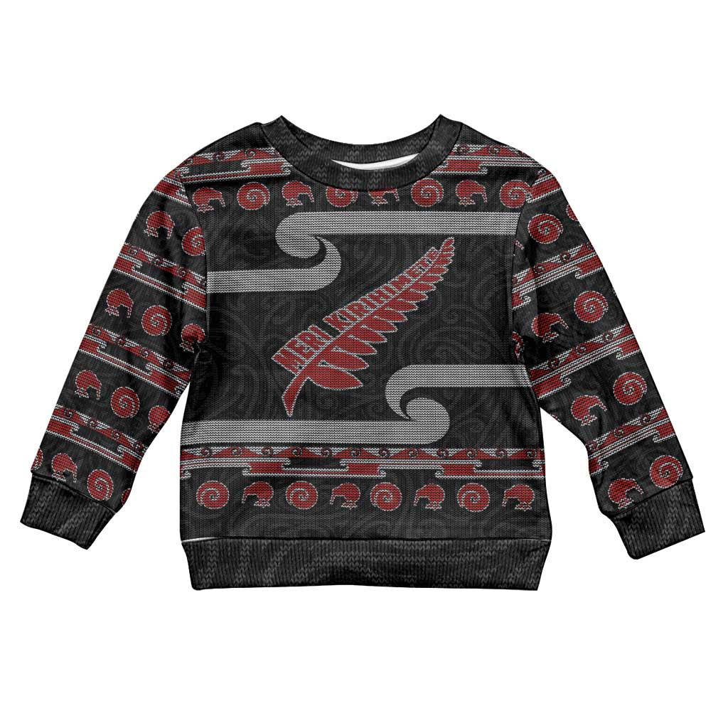 New Zealand Christmas Kid Ugly Christmas Sweater Meri Kirihimete Silver Fern Knit Style Red Color LT03 Kid Red - Polynesian Pride