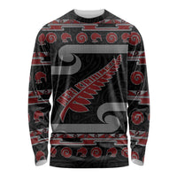 New Zealand Christmas Long Sleeve Shirt Meri Kirihimete Silver Fern Knit Style Red Color - Polynesian Pride