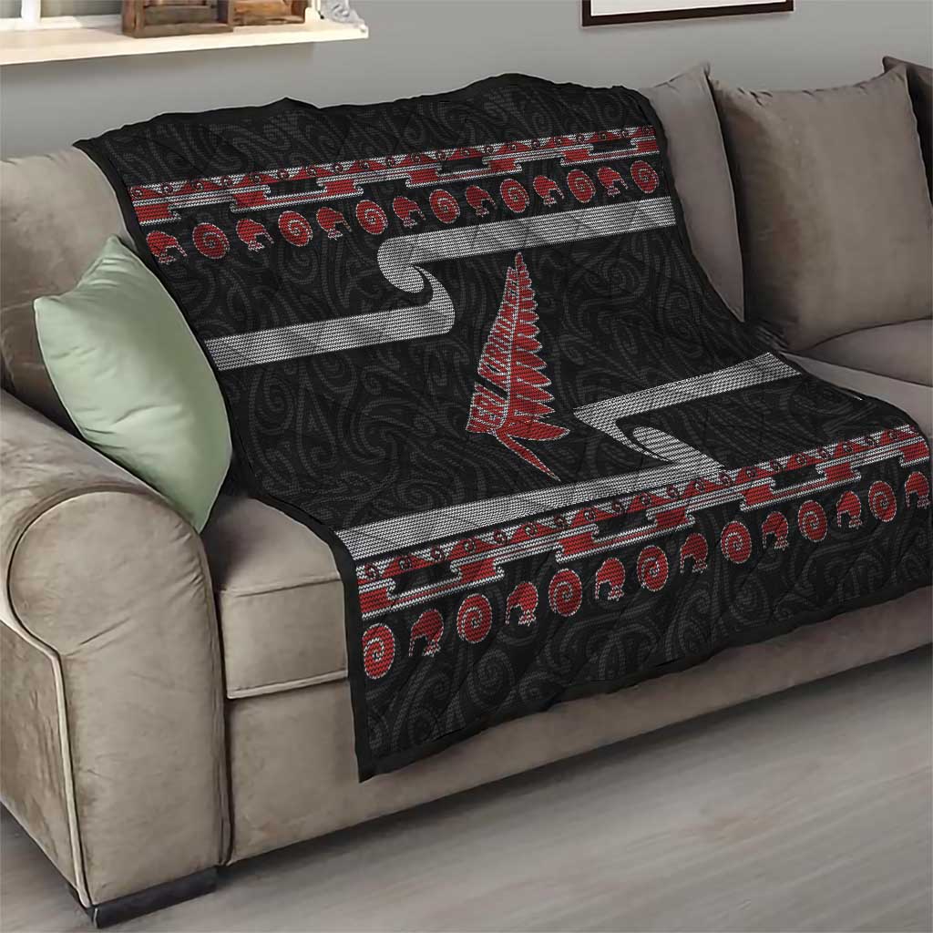 New Zealand Christmas Quilt Meri Kirihimete Silver Fern Knit Style Red Color - Polynesian Pride