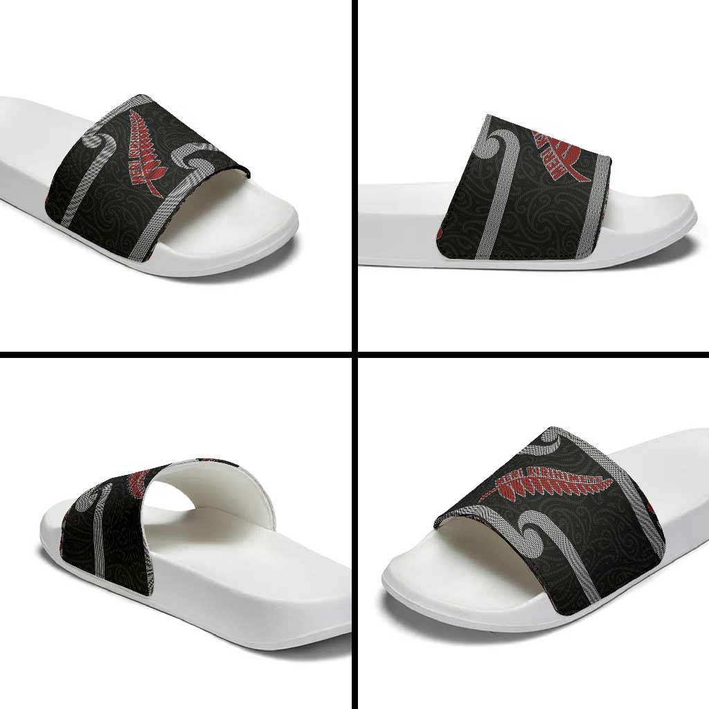 New Zealand Christmas Slide Sandals Meri Kirihimete Silver Fern Knit Style Red Color - Polynesian Pride