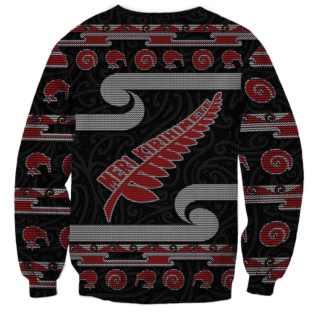 New Zealand Christmas Sweatshirt Meri Kirihimete Silver Fern Knit Style Red Color - Polynesian Pride