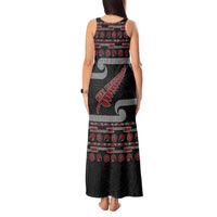 New Zealand Christmas Tank Maxi Dress Meri Kirihimete Silver Fern Knit Style Red Color - Polynesian Pride