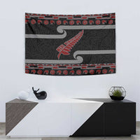 New Zealand Christmas Tapestry Meri Kirihimete Silver Fern Knit Style Red Color - Polynesian Pride